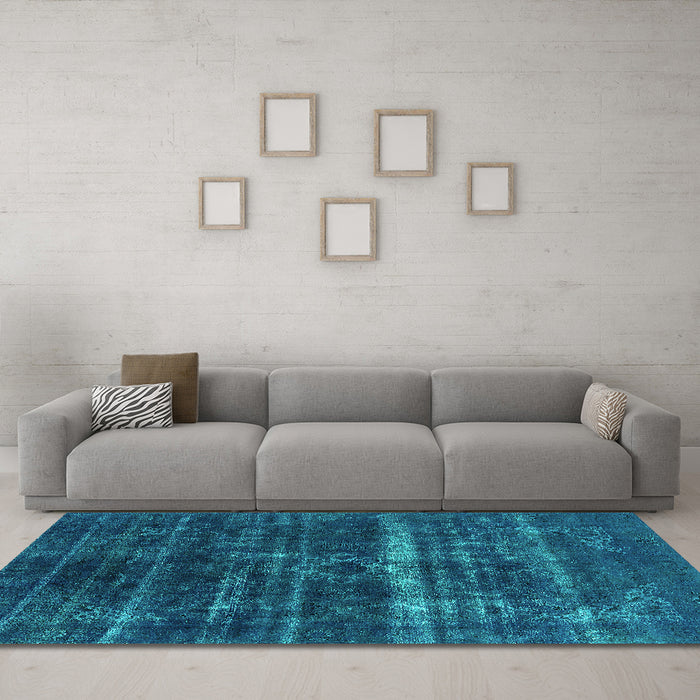 Machine Washable Oriental Turquoise Industrial Area Rugs in a Living Room,, wshurb1039turq