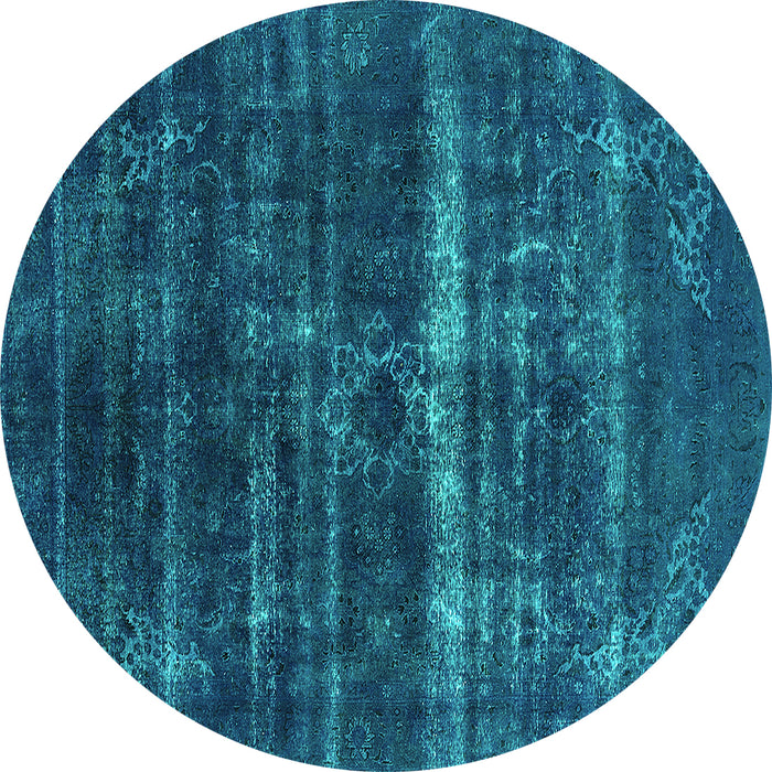 Round Machine Washable Oriental Turquoise Industrial Area Rugs, wshurb1039turq