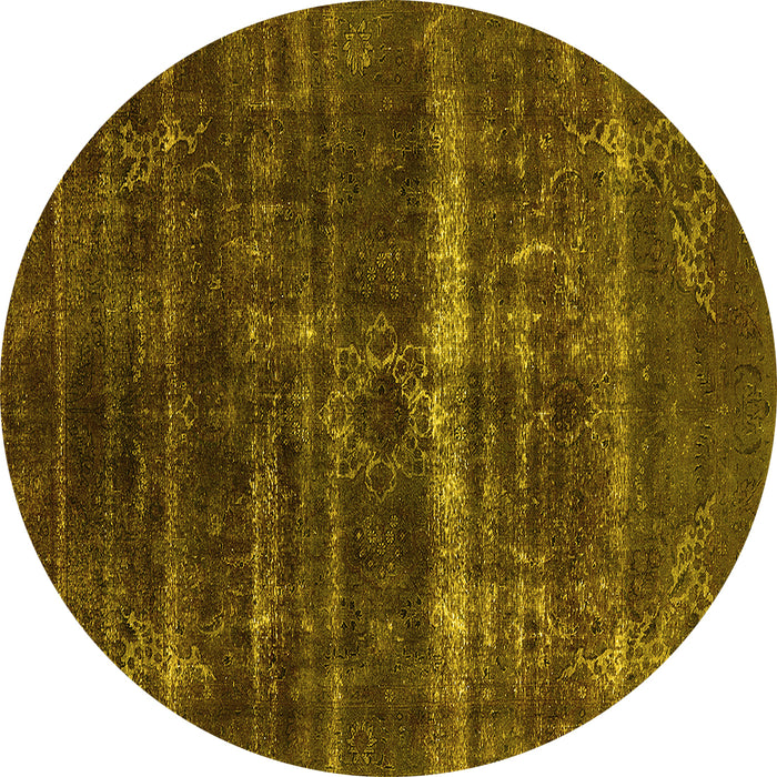 Round Oriental Yellow Industrial Rug, urb1039yw