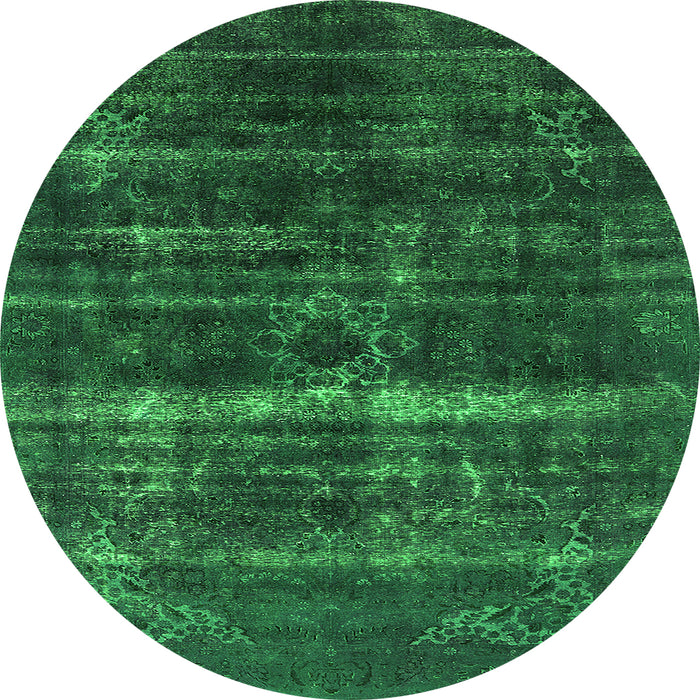 Round Machine Washable Oriental Green Industrial Area Rugs, wshurb1039grn