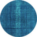 Round Oriental Turquoise Industrial Rug, urb1040turq