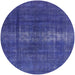 Round Machine Washable Industrial Modern Sapphire Blue Rug, wshurb1040