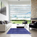 Square Mid-Century Modern Sapphire Blue Oriental Rug in a Living Room, urb1040