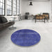 Round Mid-Century Modern Sapphire Blue Oriental Rug in a Office, urb1040