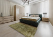 Mid-Century Modern Dark Bronze Brown Oriental Rug in a Bedroom, urb1041