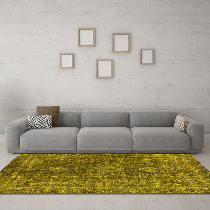 Machine Washable Oriental Yellow Industrial Rug in a Living Room, wshurb1041yw
