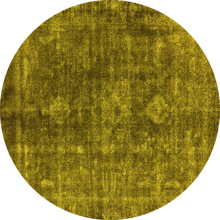 Round Machine Washable Oriental Yellow Industrial Rug, wshurb1041yw