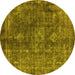 Round Machine Washable Oriental Yellow Industrial Rug, wshurb1041yw