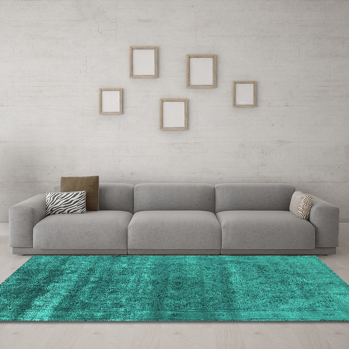 Machine Washable Oriental Turquoise Industrial Area Rugs in a Living Room,, wshurb1042turq