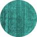 Round Oriental Turquoise Industrial Rug, urb1042turq