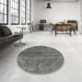 Round Mid-Century Modern Gunmetal Gray Oriental Rug in a Office, urb1042