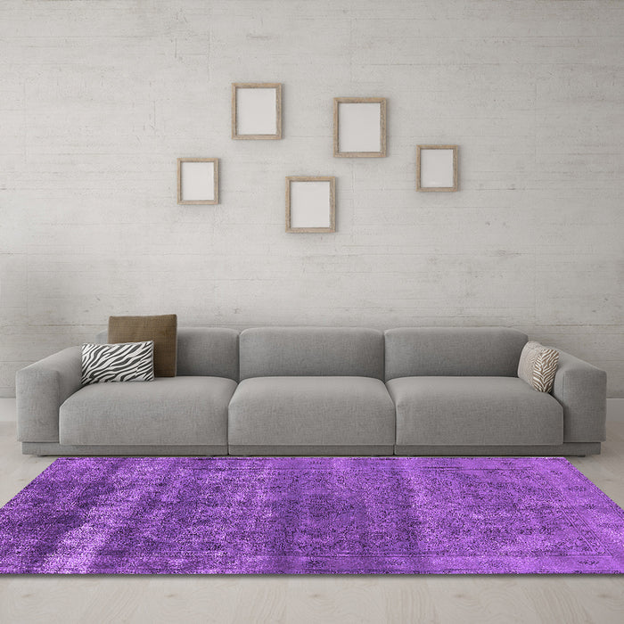 Machine Washable Oriental Purple Industrial Area Rugs in a Living Room, wshurb1042pur
