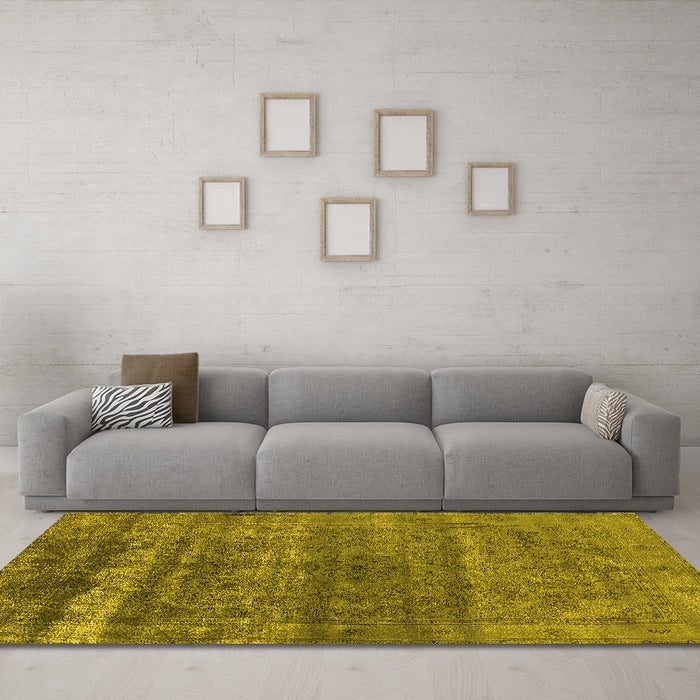 Machine Washable Oriental Yellow Industrial Rug in a Living Room, wshurb1042yw