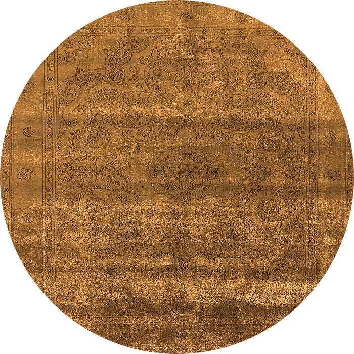Round Machine Washable Oriental Orange Industrial Area Rugs, wshurb1042org