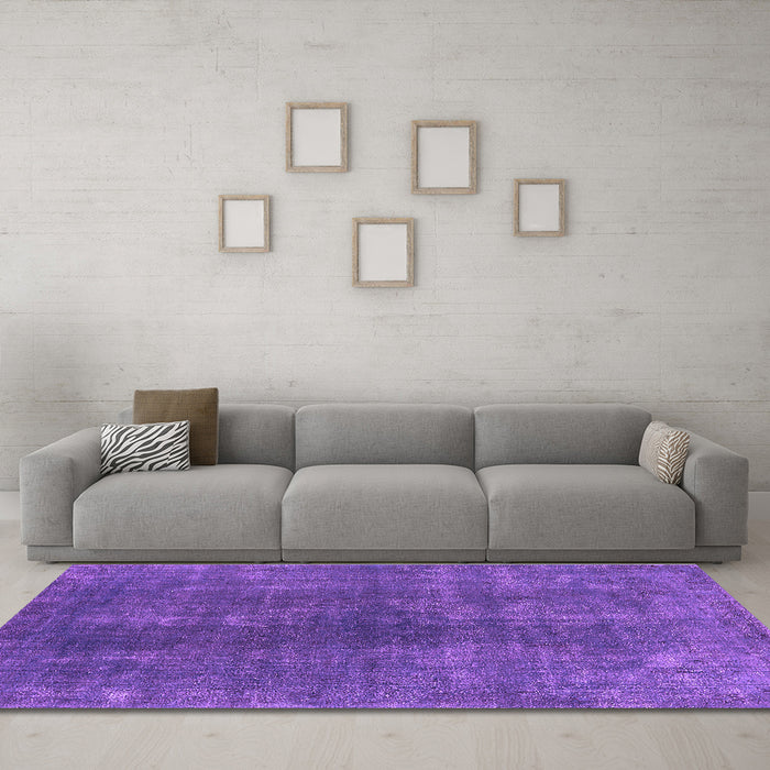 Machine Washable Oriental Purple Industrial Area Rugs in a Living Room, wshurb1043pur