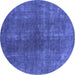 Round Machine Washable Oriental Blue Industrial Rug, wshurb1043blu