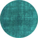 Round Oriental Turquoise Industrial Rug, urb1043turq