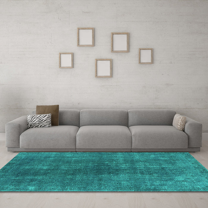 Machine Washable Oriental Turquoise Industrial Area Rugs in a Living Room,, wshurb1043turq