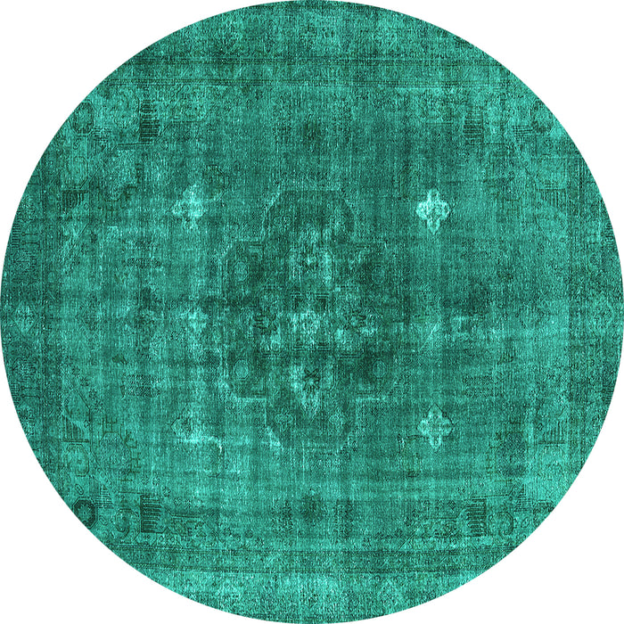 Round Oriental Turquoise Industrial Rug, urb1044turq