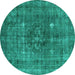 Round Oriental Turquoise Industrial Rug, urb1044turq