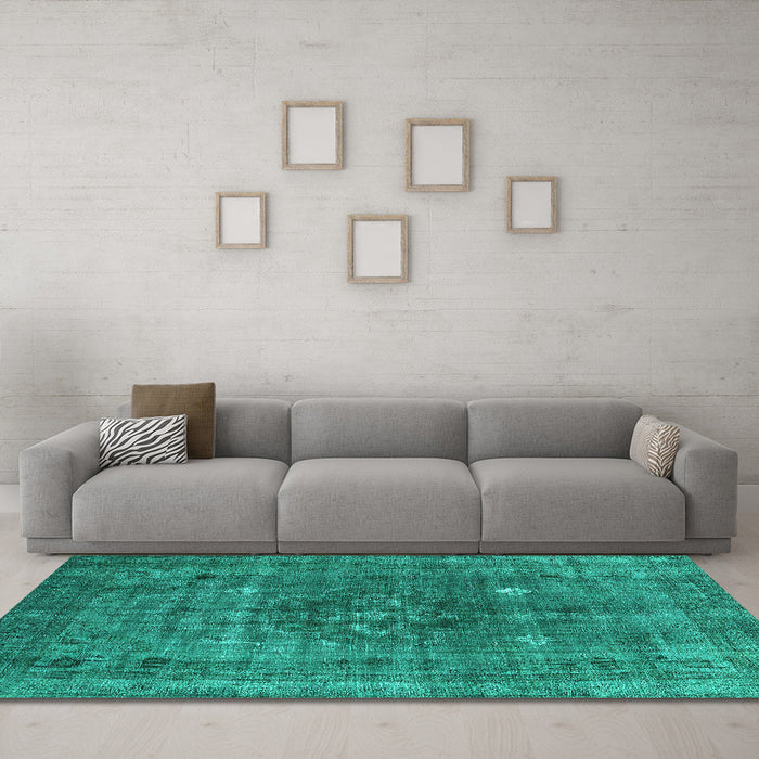 Machine Washable Oriental Turquoise Industrial Area Rugs in a Living Room,, wshurb1044turq