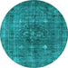 Round Oriental Light Blue Industrial Rug, urb1044lblu