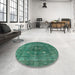 Round Mid-Century Modern Sea Green Oriental Rug in a Office, urb1044