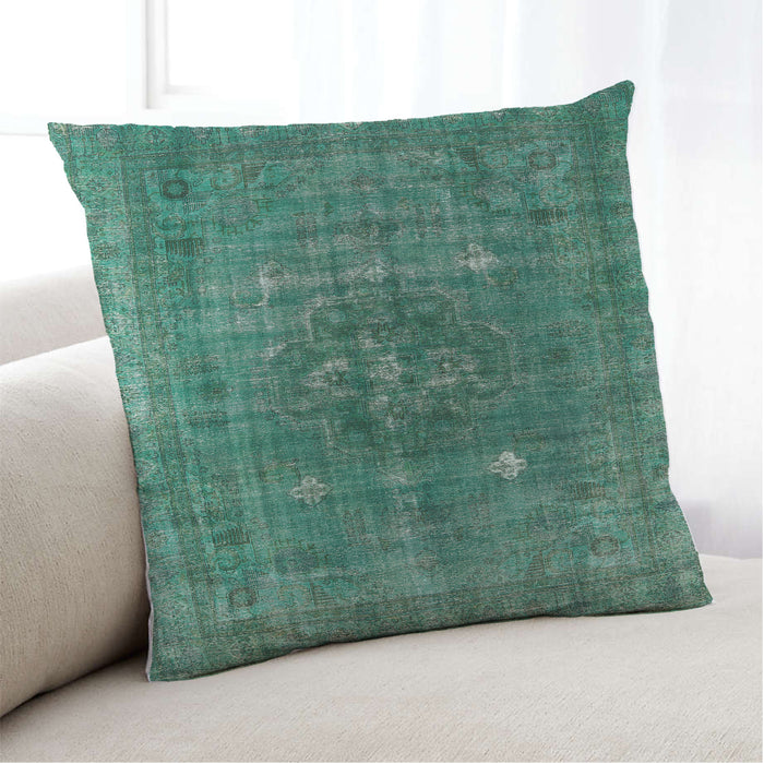 Lifestyle Image of Mid-Century Modern Urban Square Sea Green Throw Pillow, 18 inch by 18 inch, pwurb1044