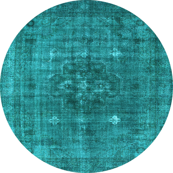 Round Machine Washable Oriental Light Blue Industrial Rug, wshurb1044lblu