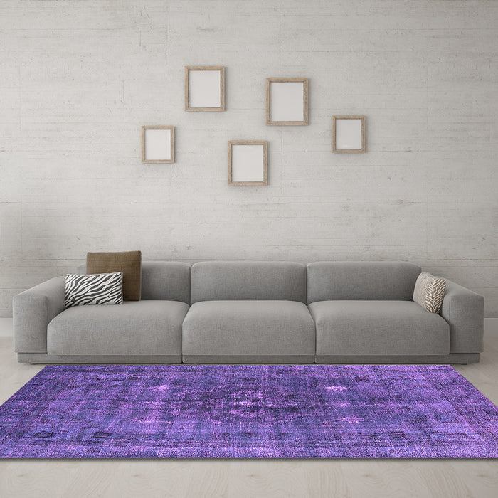Machine Washable Oriental Purple Industrial Area Rugs in a Living Room, wshurb1044pur