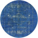 Round Machine Washable Industrial Modern Blueberry Blue Rug, wshurb1045