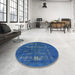 Round Mid-Century Modern Blue Persian Rug in a Office, urb1045