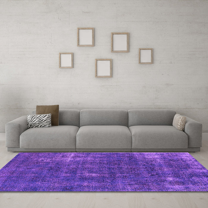 Machine Washable Oriental Purple Industrial Area Rugs in a Living Room, wshurb1046pur