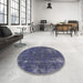 Round Mid-Century Modern Slate Blue Grey Oriental Rug in a Office, urb1046