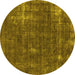 Round Machine Washable Oriental Yellow Industrial Rug, wshurb1046yw