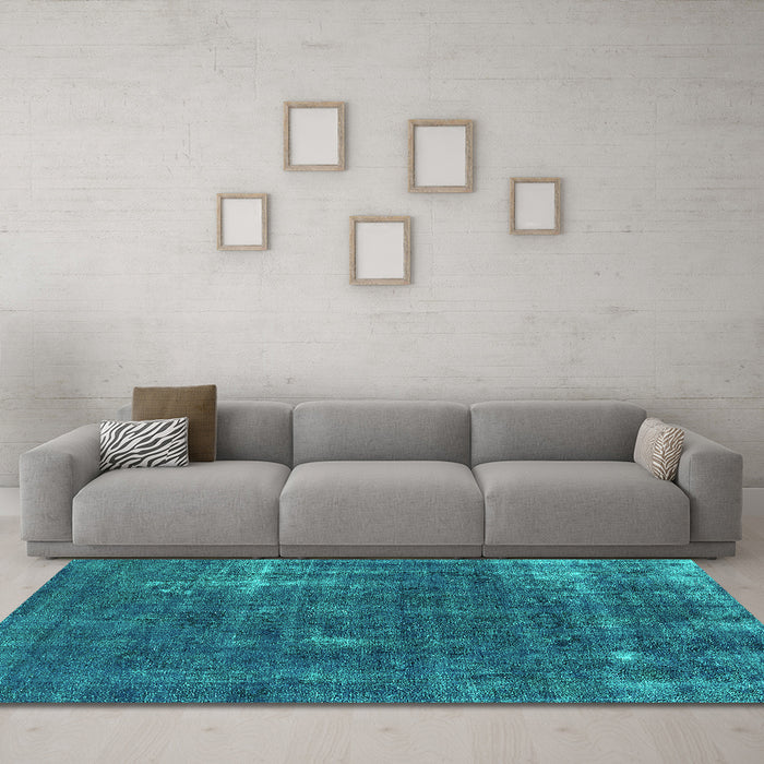 Machine Washable Oriental Turquoise Industrial Area Rugs in a Living Room,, wshurb1046turq