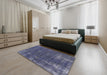 Mid-Century Modern Slate Blue Grey Oriental Rug in a Bedroom, urb1046