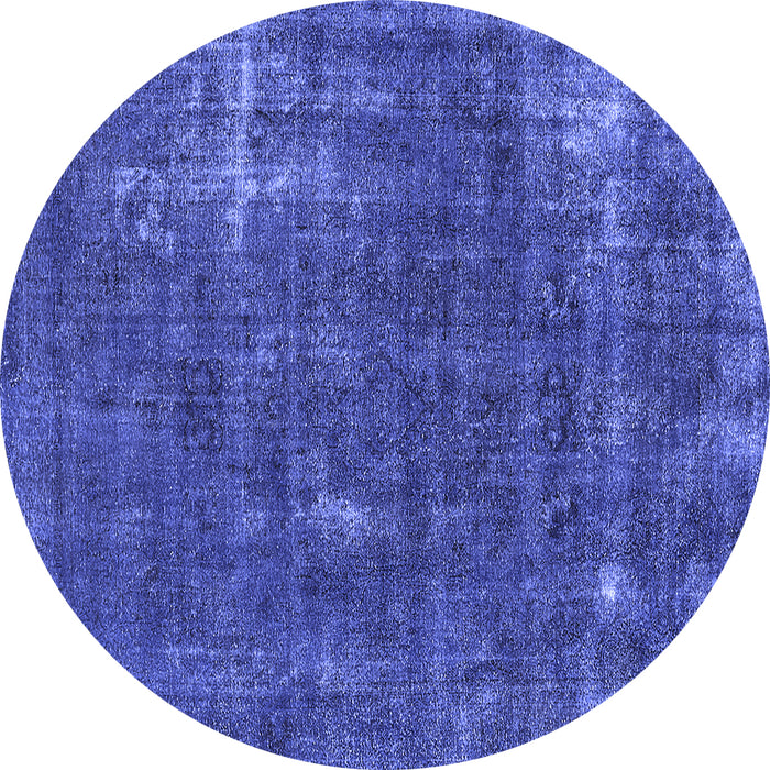 Round Machine Washable Oriental Blue Industrial Rug, wshurb1046blu