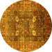 Round Oriental Yellow Industrial Rug, urb1047yw