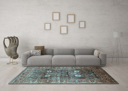 Machine Washable Oriental Light Blue Industrial Rug in a Living Room, wshurb1047lblu