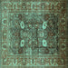 Square Oriental Turquoise Industrial Rug, urb1047turq