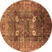 Round Oriental Brown Industrial Rug, urb1047brn