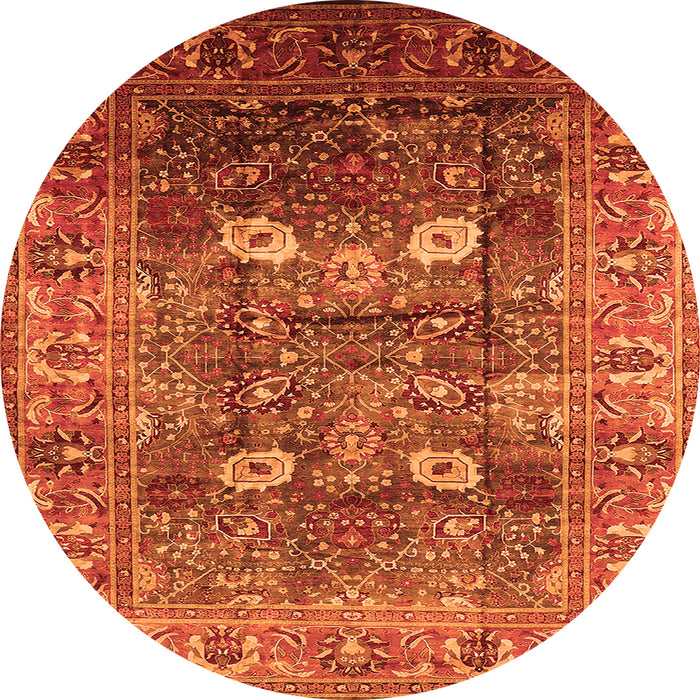 Round Machine Washable Oriental Orange Industrial Area Rugs, wshurb1047org