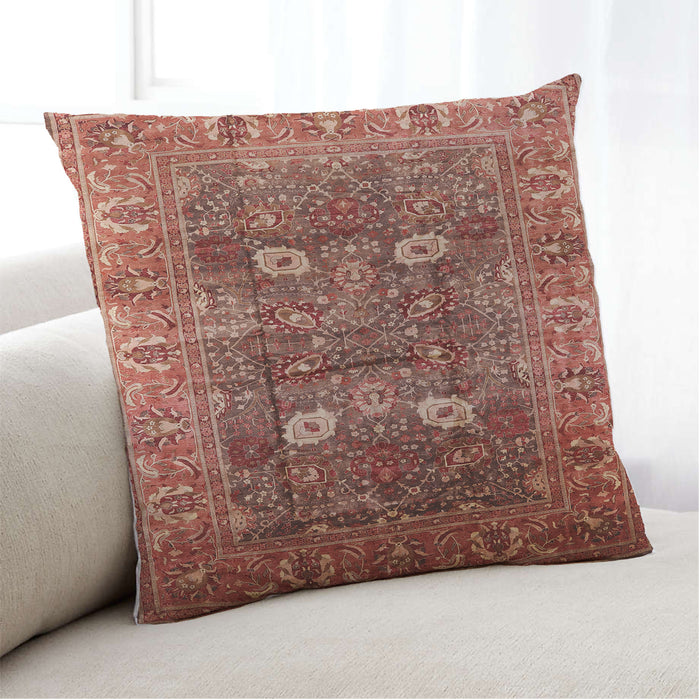 Lifestyle Image of Mid-Century Modern Urban Square Sunrise Orange Throw Pillow, 18 inch by 18 inch, pwurb1047