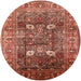 Round Mid-Century Modern Sunrise Orange Oriental Rug, urb1047