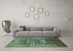 Machine Washable Oriental Turquoise Industrial Area Rugs in a Living Room,, wshurb1047turq