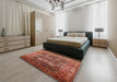 Mid-Century Modern Sunrise Orange Oriental Rug in a Bedroom, urb1047