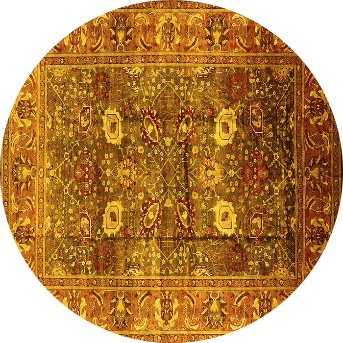 Round Machine Washable Oriental Yellow Industrial Rug, wshurb1047yw