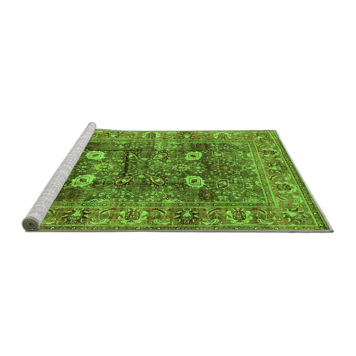 Sideview of Machine Washable Oriental Green Industrial Area Rugs, wshurb1047grn