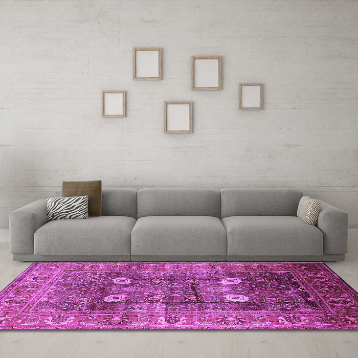 Machine Washable Oriental Purple Industrial Area Rugs in a Living Room, wshurb1047pur